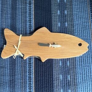Fish-Shaped Wooden Serving Board with Trout Spreader